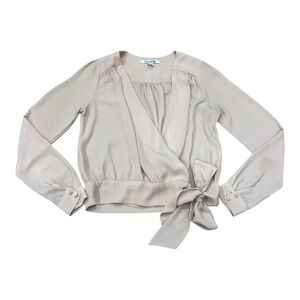 Forever 21 Beige Satin Plunge Wrap Tie Blouse S